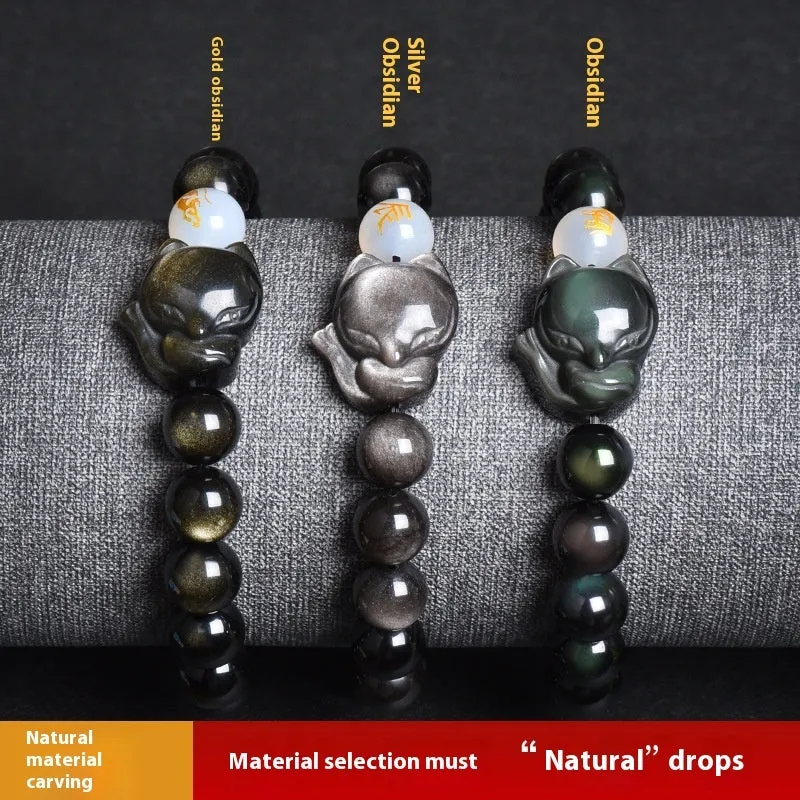 10mm obsidian bracelet with zodiac guardian charm in three style variations
