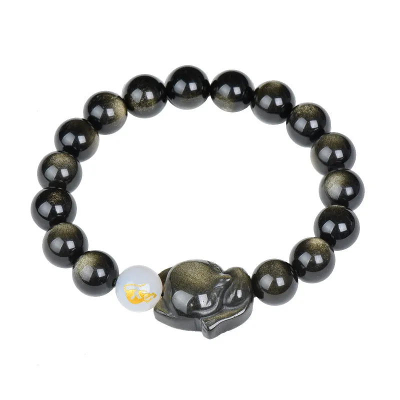 10mm obsidian bracelet with zodiac guardian charm in three style variations