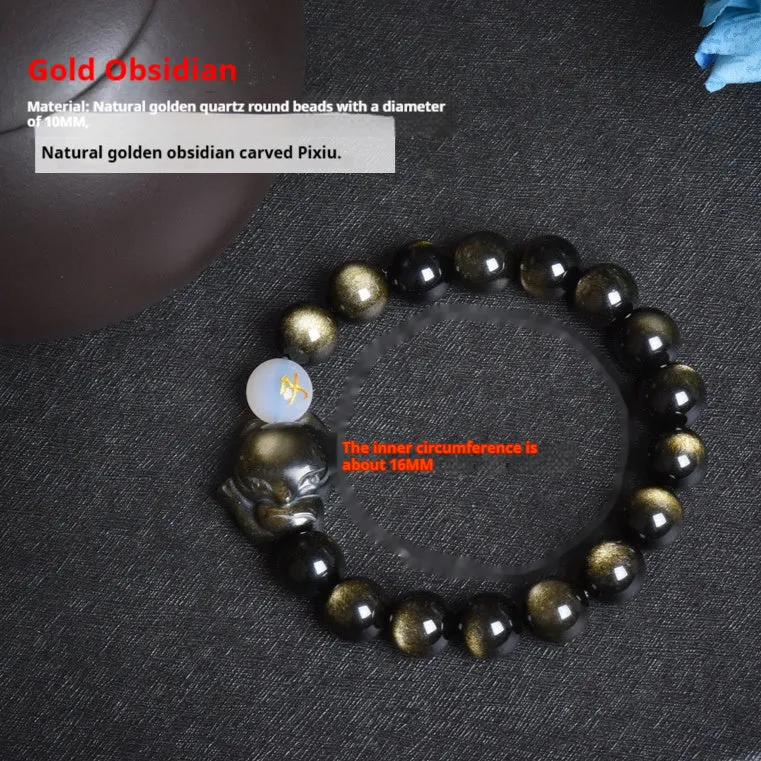 10mm obsidian bracelet with zodiac guardian charm in three style variations