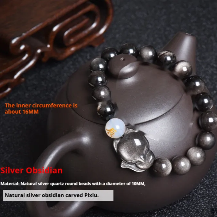 10mm obsidian bracelet with zodiac guardian charm in three style variations