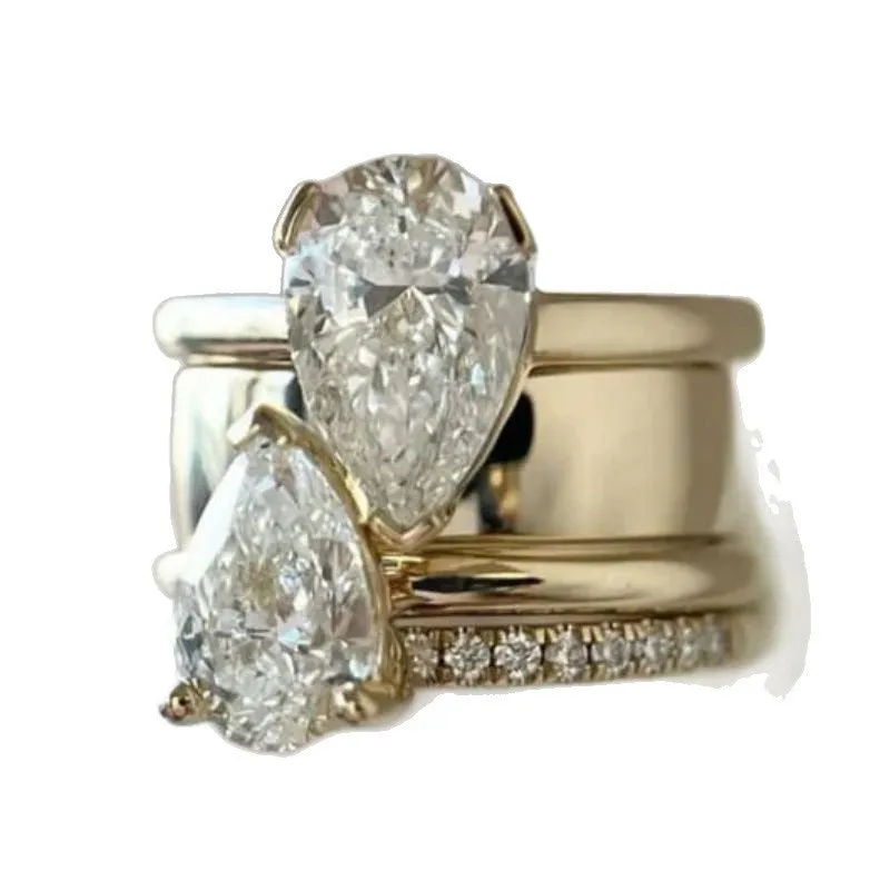 Fashion micro inlaid zircon ring in gold brass drop shape for women