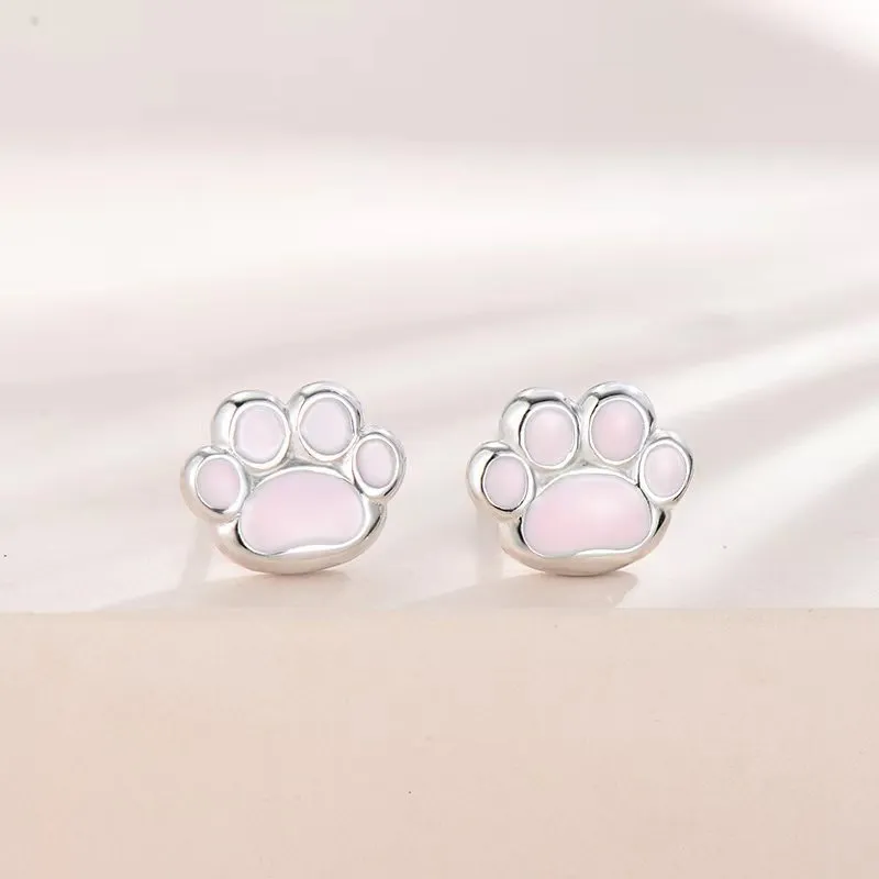 S925 silver cat paw ear studs simple handmade rose gold and white gold finish