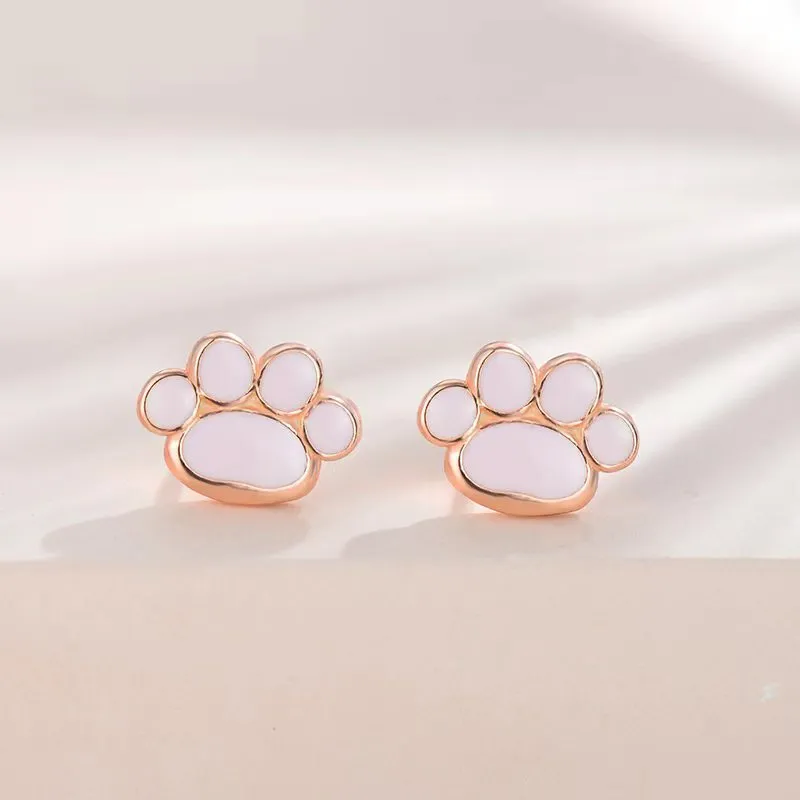 S925 silver cat paw ear studs simple handmade rose gold and white gold finish