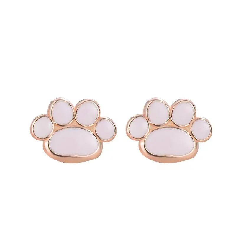 S925 silver cat paw ear studs simple handmade rose gold and white gold finish