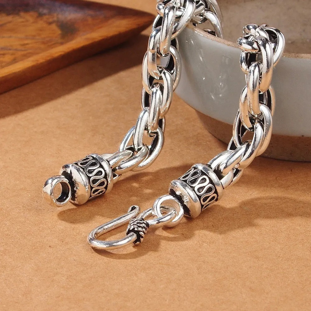 Handmade 925 silver buckle bracelet for men and women, round geometric shape on silver background