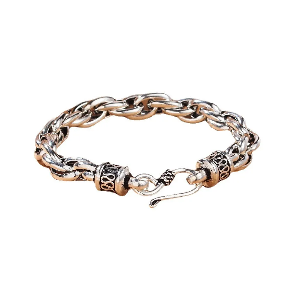 Handmade 925 silver buckle bracelet for men and women, round geometric shape on silver background