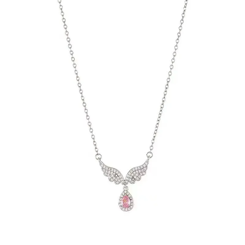 Women's sterling silver necklace showing Angel Wings and Fishtail pendant options on an adjustable O-ring chain.