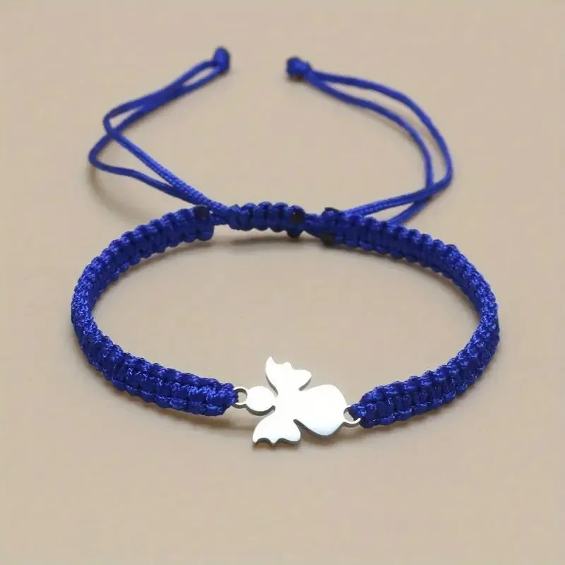 Cute stainless steel hand-woven angel bracelet in red, blue, black, and white unisex couple style