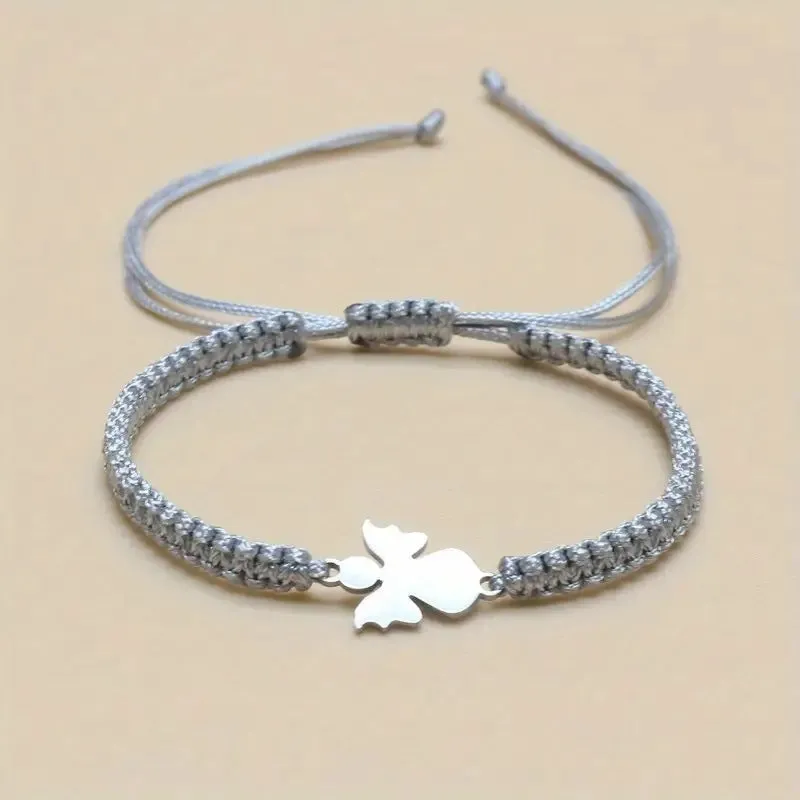 Cute stainless steel hand-woven angel bracelet in red, blue, black, and white unisex couple style