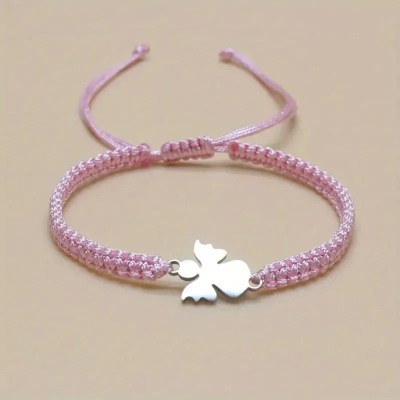 Cute stainless steel hand-woven angel bracelet in red, blue, black, and white unisex couple style
