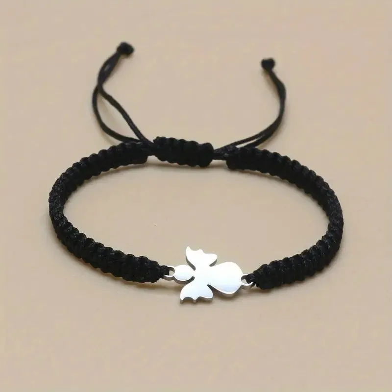 Cute stainless steel hand-woven angel bracelet in red, blue, black, and white unisex couple style