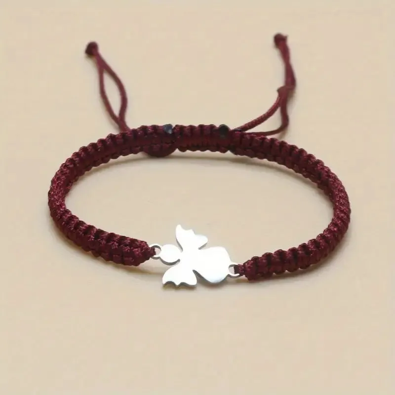 Cute stainless steel hand-woven angel bracelet in red, blue, black, and white unisex couple style