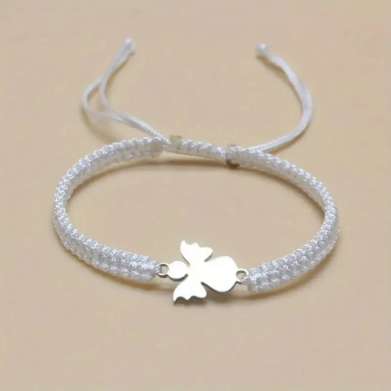 Cute stainless steel hand-woven angel bracelet in red, blue, black, and white unisex couple style
