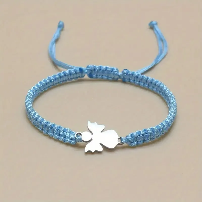 Cute stainless steel hand-woven angel bracelet in red, blue, black, and white unisex couple style