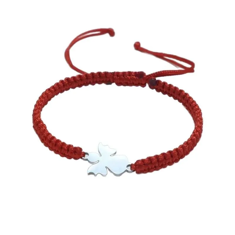 Cute stainless steel hand-woven angel bracelet in red, blue, black, and white unisex couple style