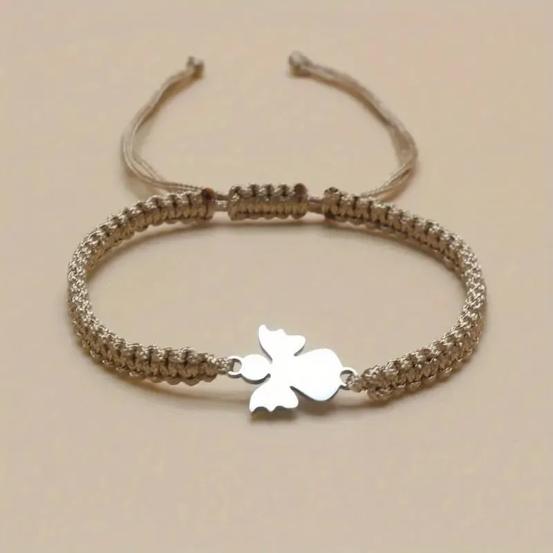 Cute stainless steel hand-woven angel bracelet in red, blue, black, and white unisex couple style