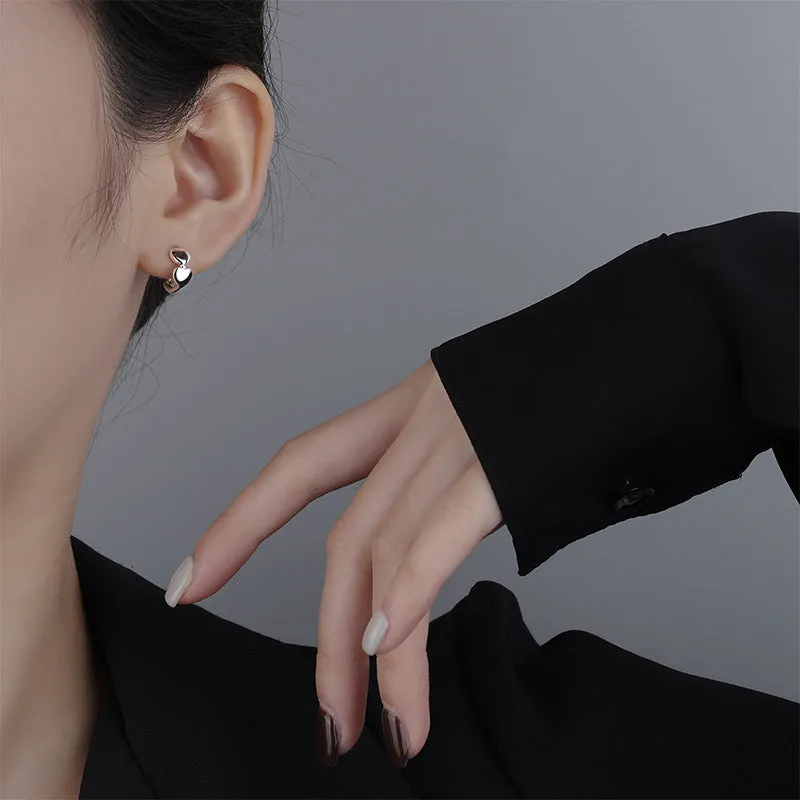 Love heart stud earrings in pure silver, Korean style, available in rose, white, and yellow colours
