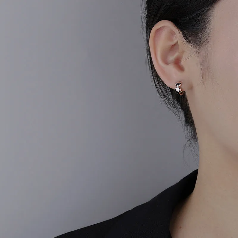 Love heart stud earrings in pure silver, Korean style, available in rose, white, and yellow colours