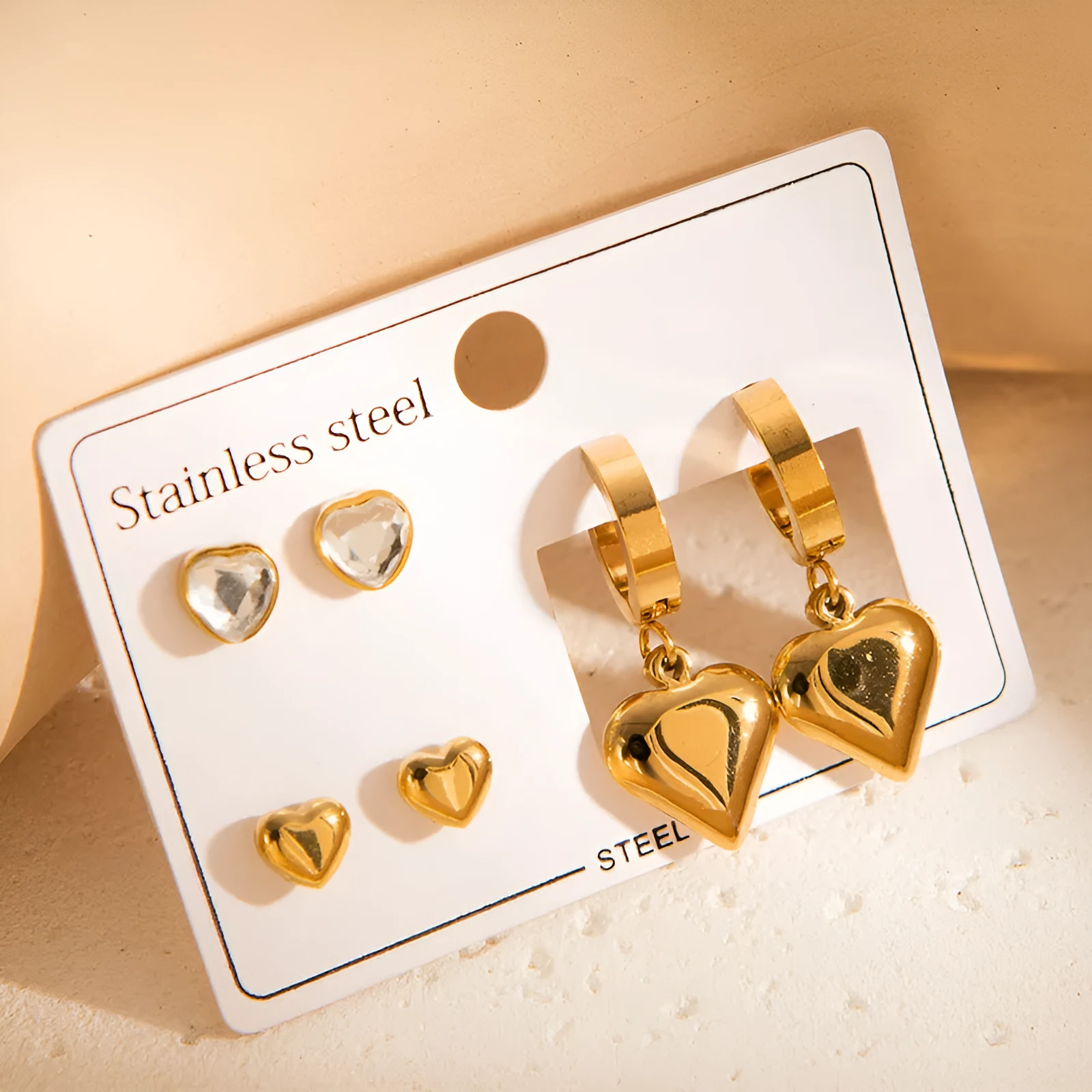 Women's non-fading stainless steel earrings set 3 pairs love butterfly fashion OL style