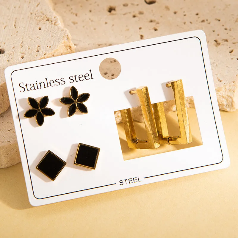 Women's non-fading stainless steel earrings set 3 pairs love butterfly fashion OL style