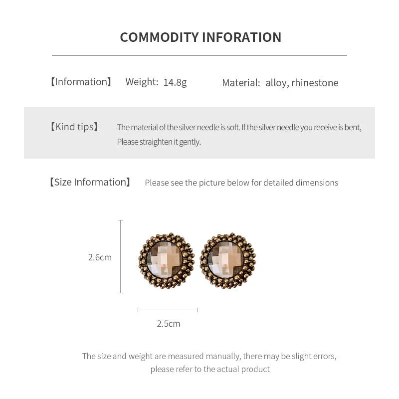 Women's silver needle flower earrings in alloy with electroplated gold finish, geometric Chinese style