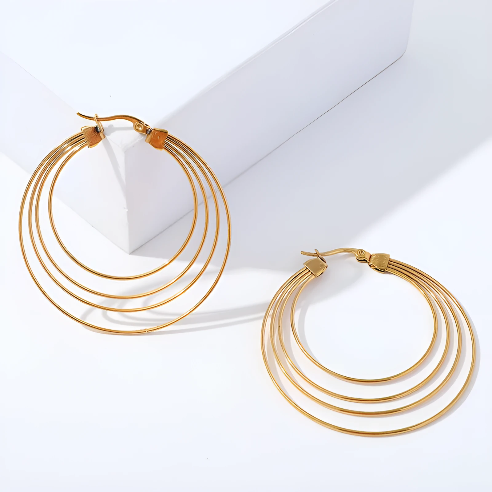 50mm stainless steel geometric hoop earrings with mosquito-repellent incense shape in gold electroplated finish