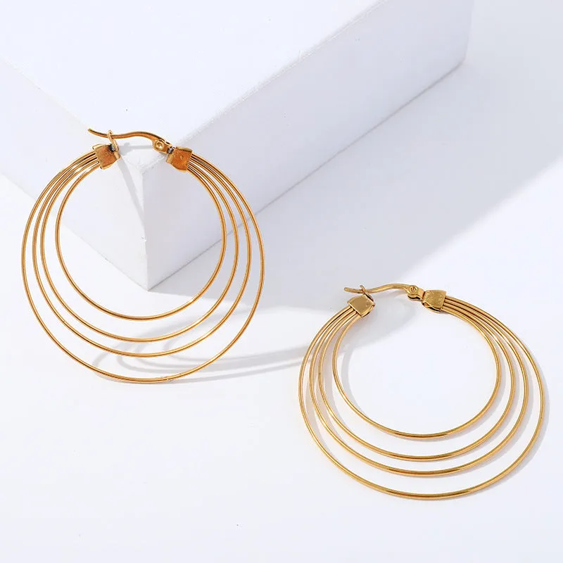 50mm stainless steel geometric hoop earrings with mosquito-repellent incense shape in gold electroplated finish