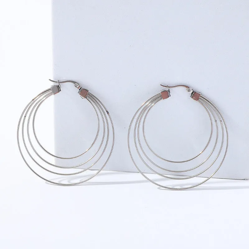 50mm stainless steel geometric hoop earrings with mosquito-repellent incense shape in gold electroplated finish