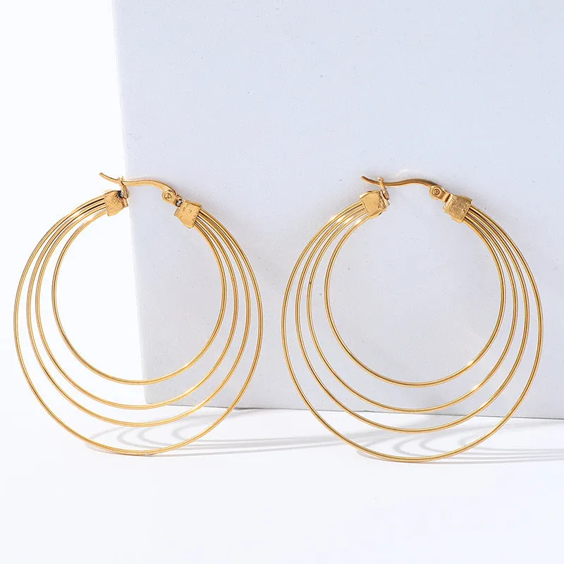 50mm stainless steel geometric hoop earrings with mosquito-repellent incense shape in gold electroplated finish