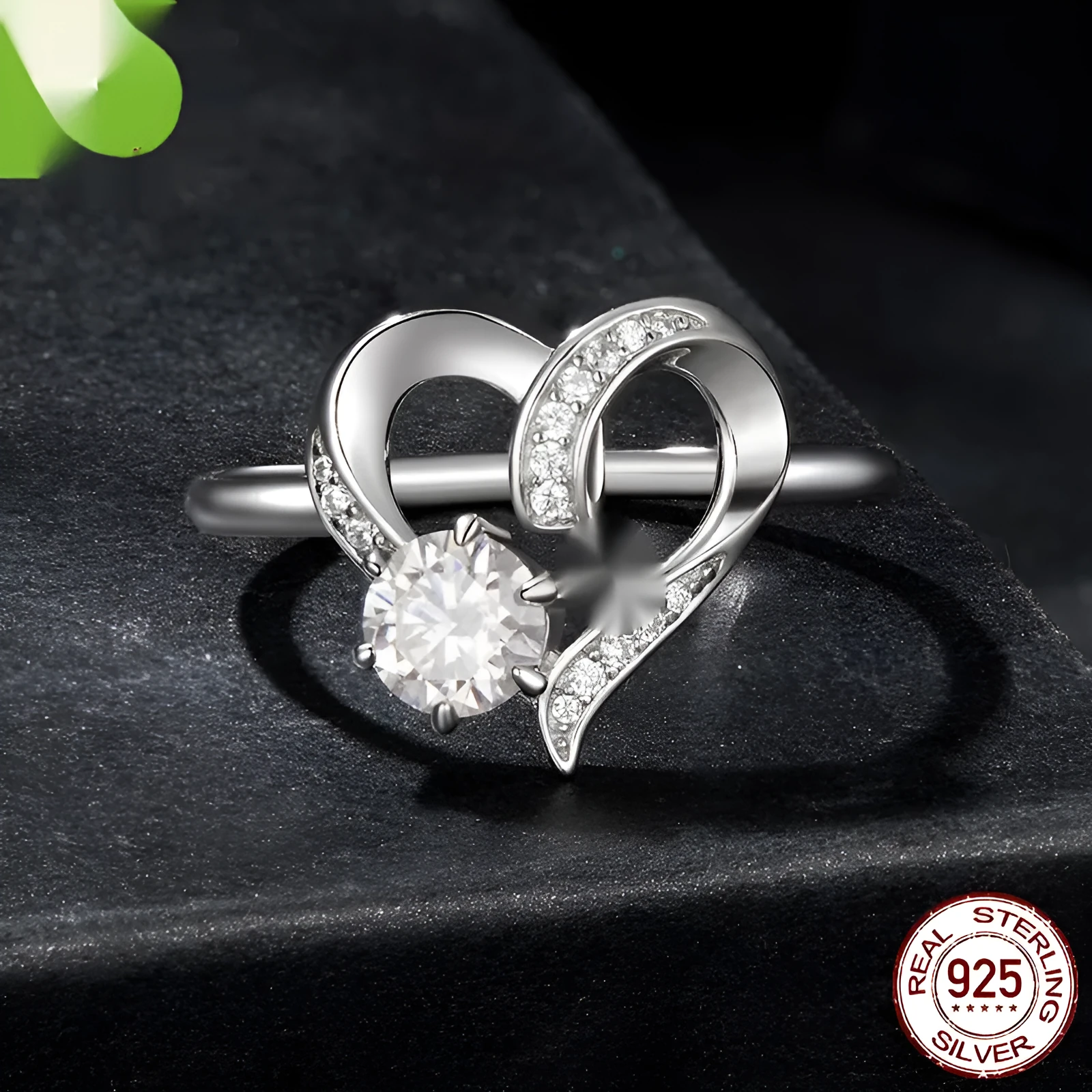 Heart-shaped super flash ring with electroplated finish and 0.5ct colour certificate for women