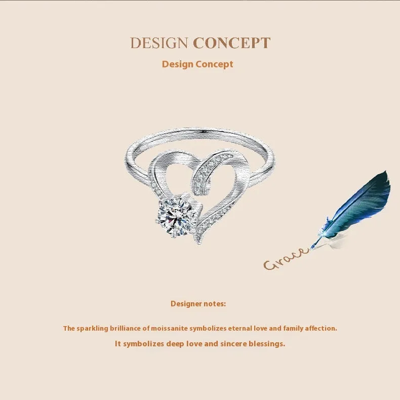 Heart-shaped super flash ring with electroplated finish and 0.5ct colour certificate for women