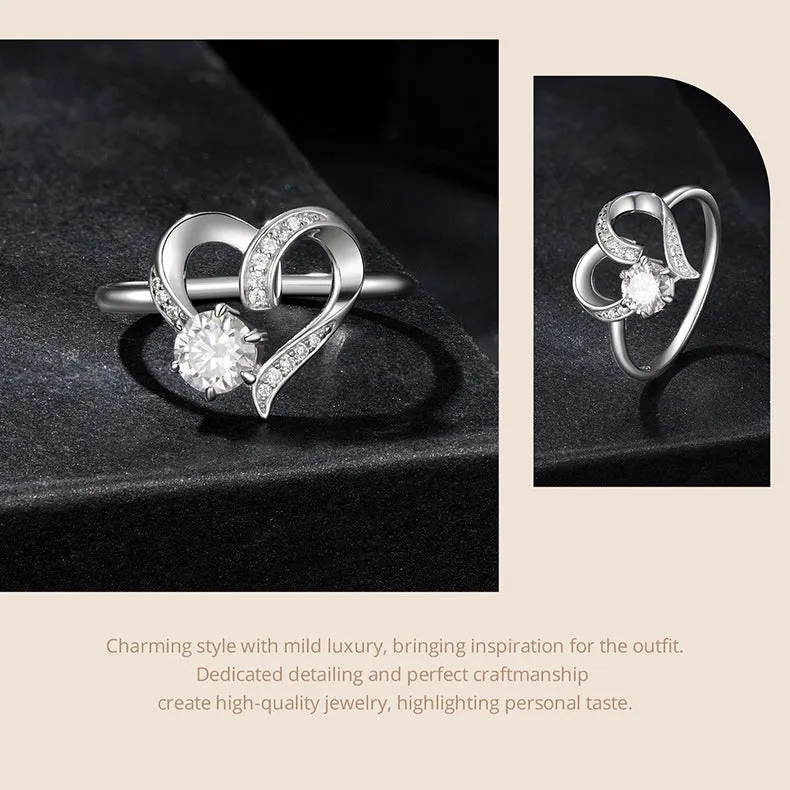 Heart-shaped super flash ring with electroplated finish and 0.5ct colour certificate for women