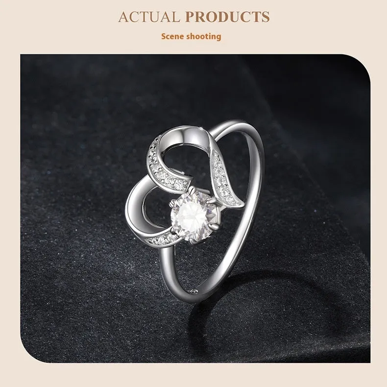Heart-shaped super flash ring with electroplated finish and 0.5ct colour certificate for women