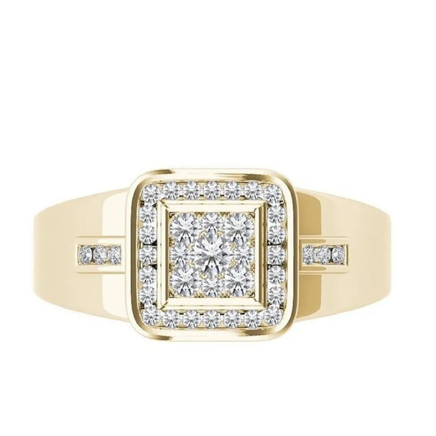 Men's gold plated alloy ring on display, geometry shape, size no. 10, European imitation gold style