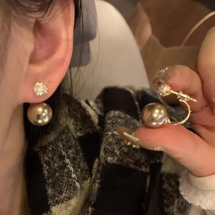 Copper pearl stud earrings in E6563 gold colour geometric shape Korean style for women