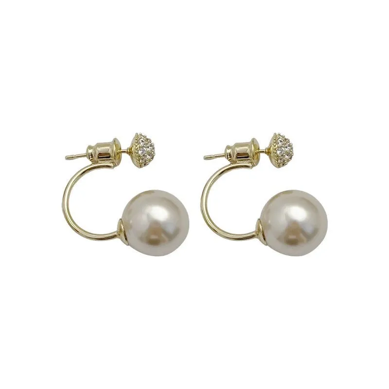 Copper pearl stud earrings in E6563 gold colour geometric shape Korean style for women