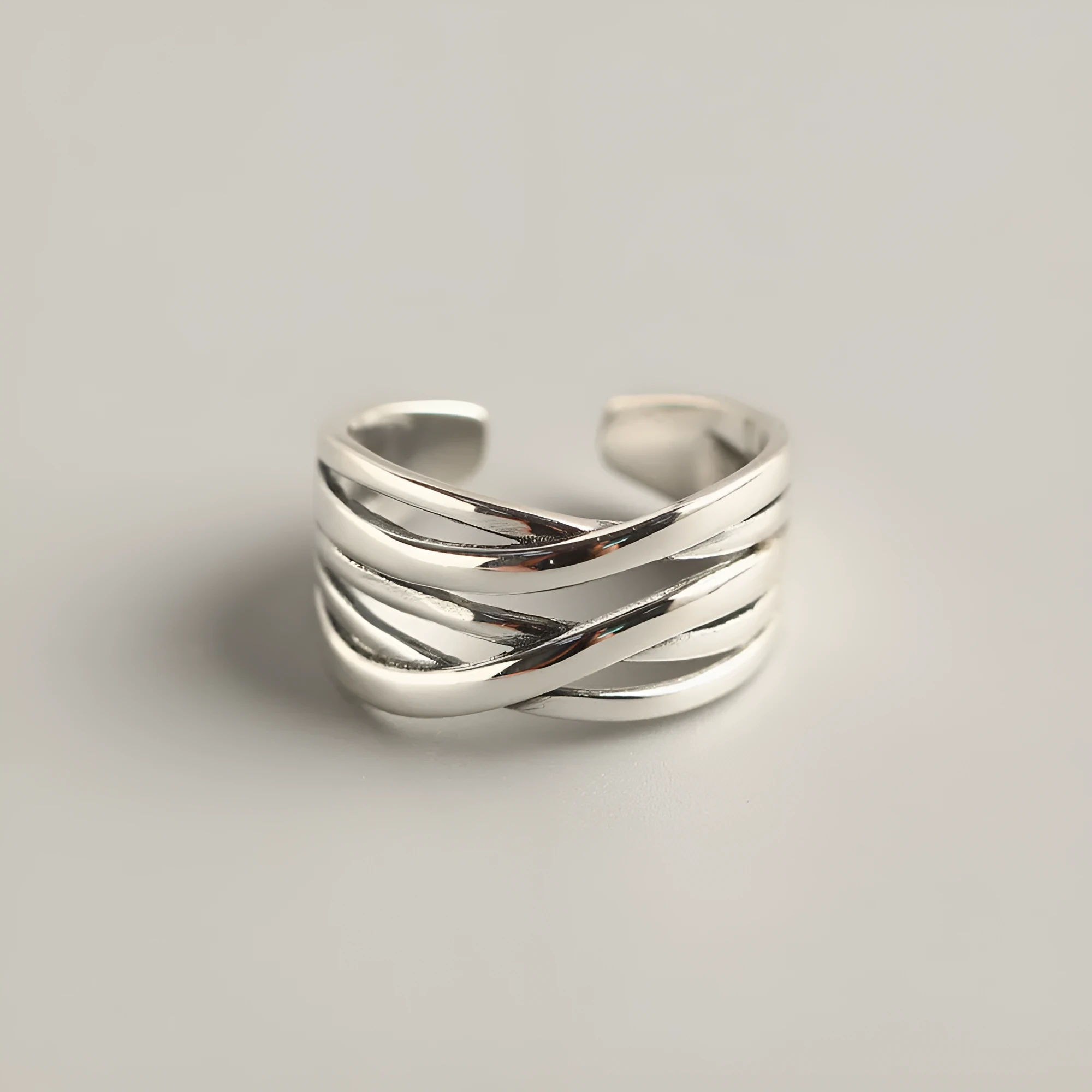 Women's S925 sterling silver ring with vintage weave pattern in retro silver colour