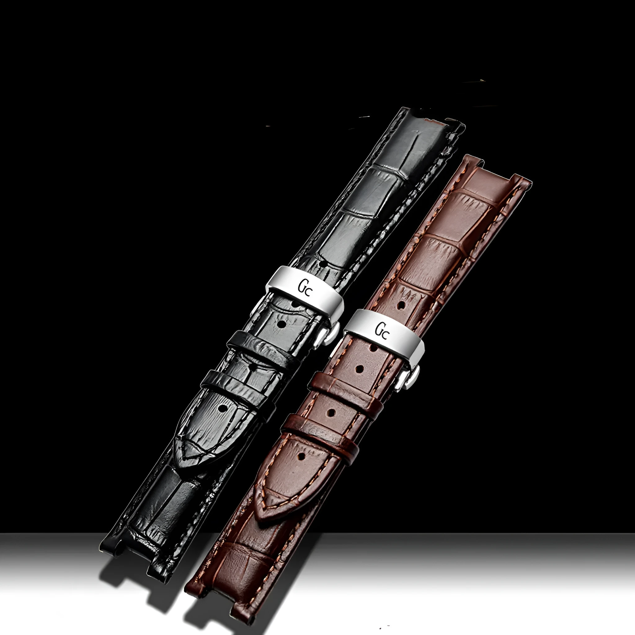 Simple Home black cowhide watch strap with butterfly clasp and silver buckle on a wrist