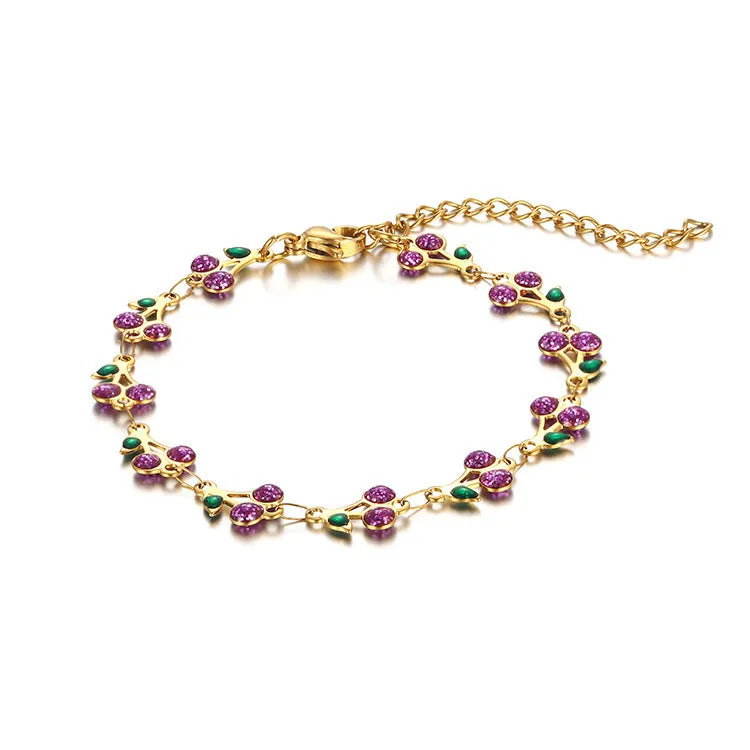 Alloy bracelet and necklace set with hand-painted dripping oil geometric pattern and cherry pendant in colourful finish