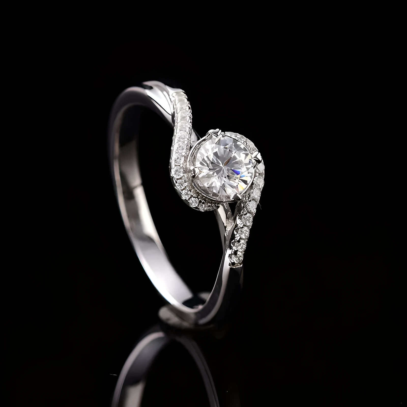 Silver geometric copper women's ring with adjustable opening and a large round zircon stone.