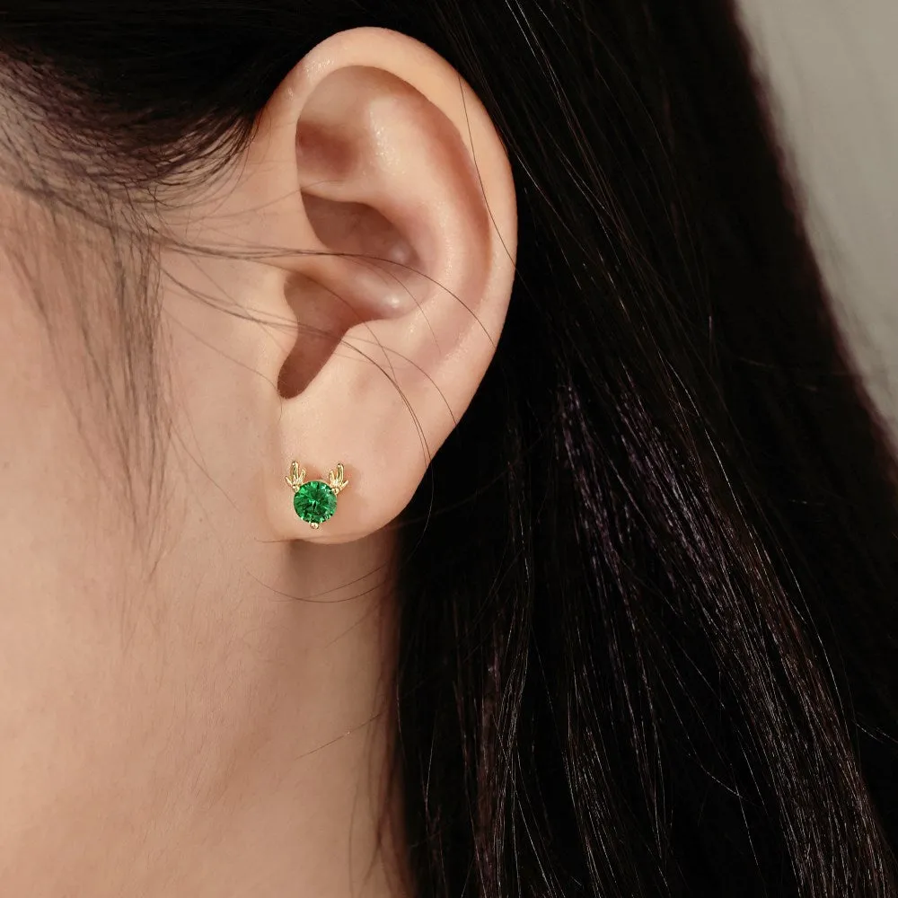 S925 sterling silver geometric elk horn stud earrings for women with electroplated finish