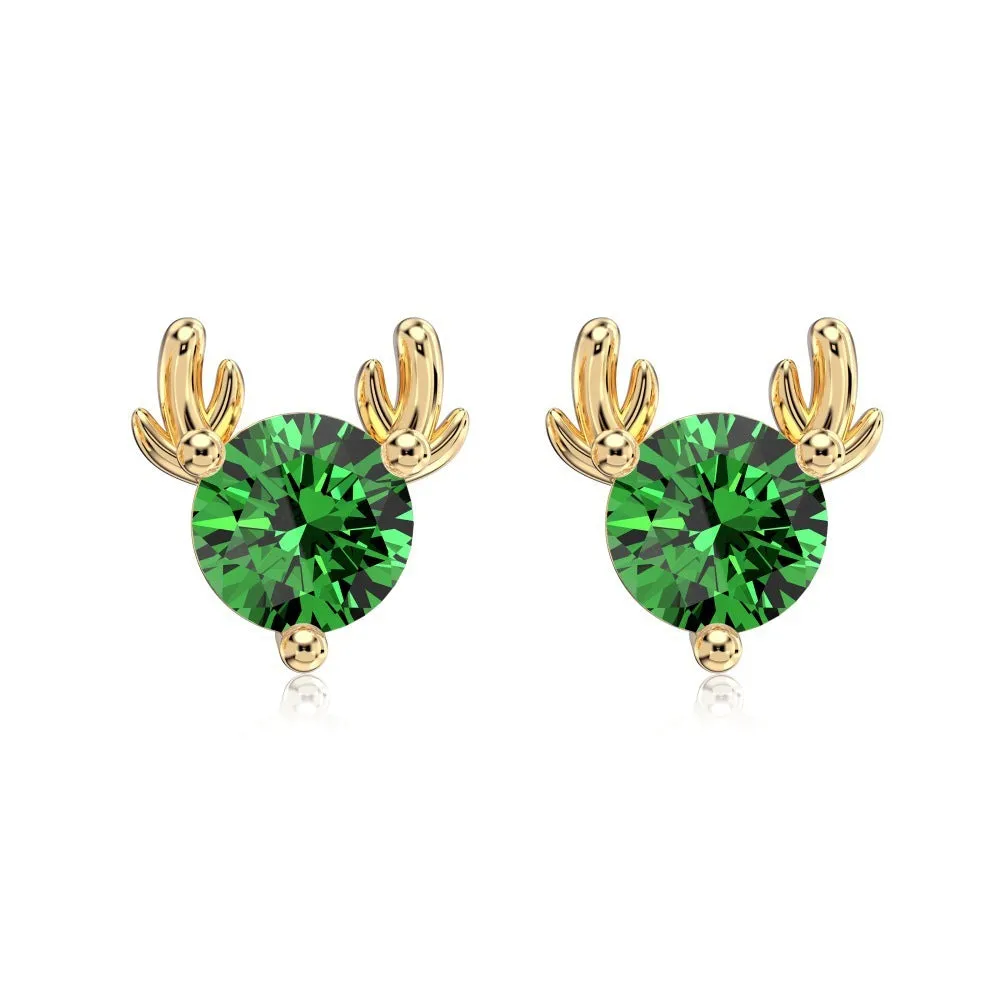 S925 sterling silver geometric elk horn stud earrings for women with electroplated finish