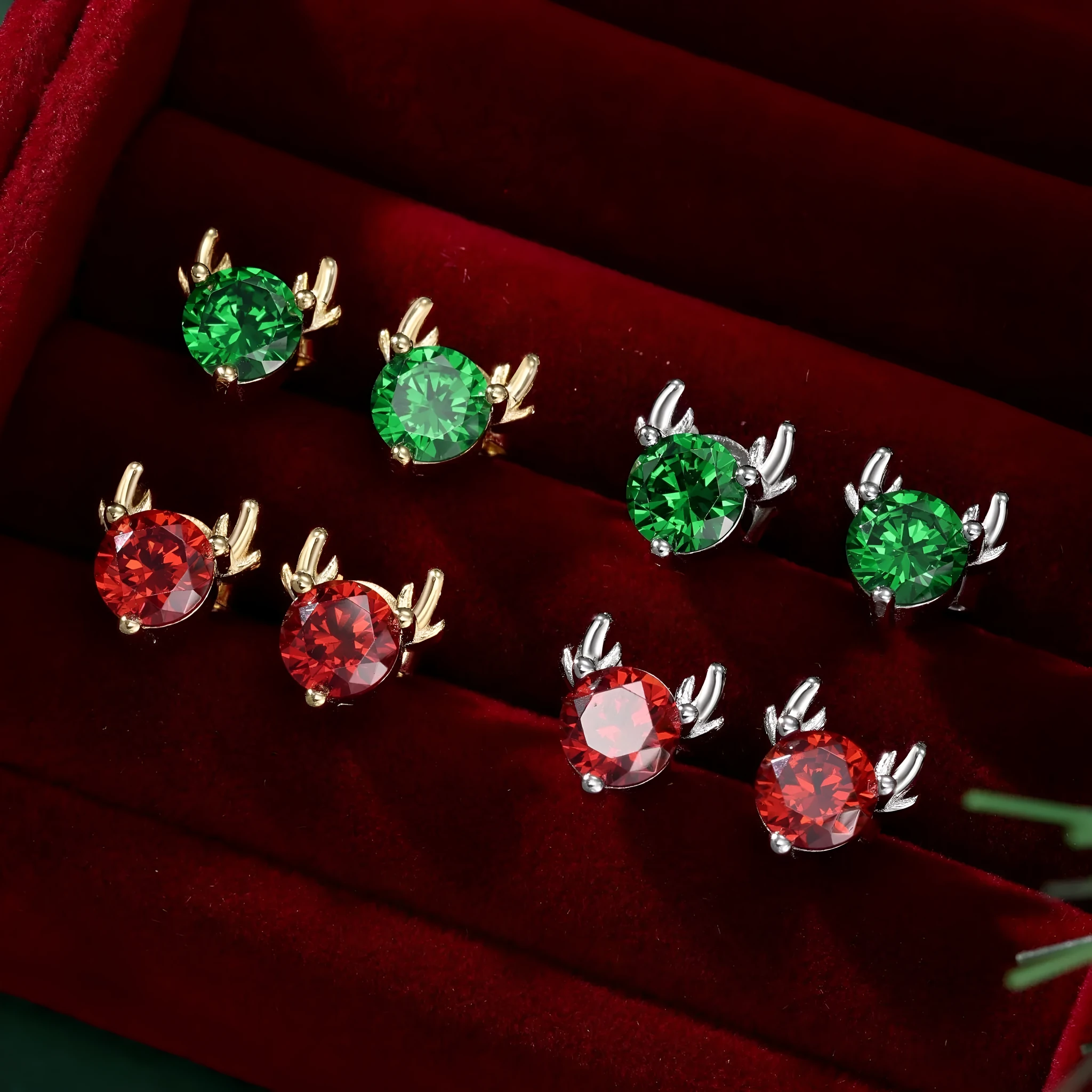 S925 sterling silver geometric elk horn stud earrings for women with electroplated finish