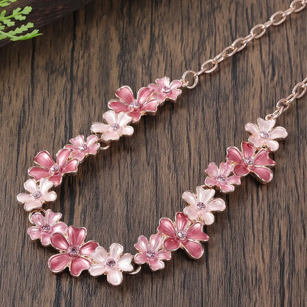 Zinc alloy flower stitching colourful oil necklace and earring set for women with cross chain style