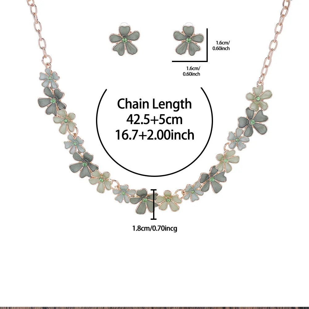Zinc alloy flower stitching colourful oil necklace and earring set for women with cross chain style