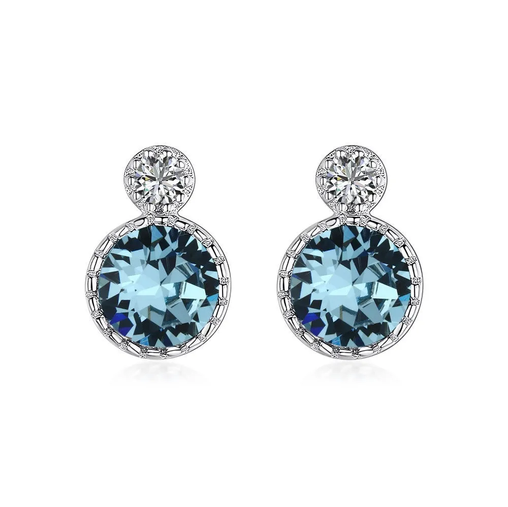 925 sterling silver geometric round stud earrings for women, electroplated finish, pair of two silver tone studs.