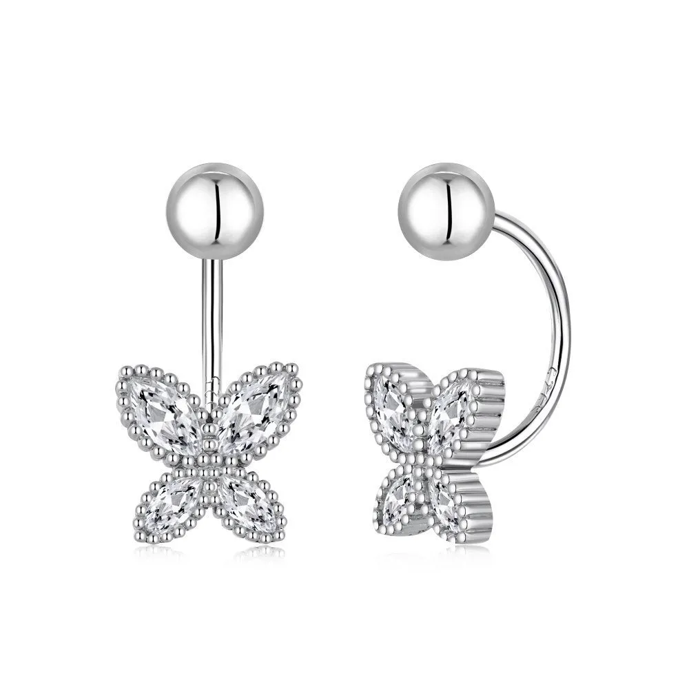 Pair of S925 silver bow-shaped ear hook earrings in gold finish on simple background
