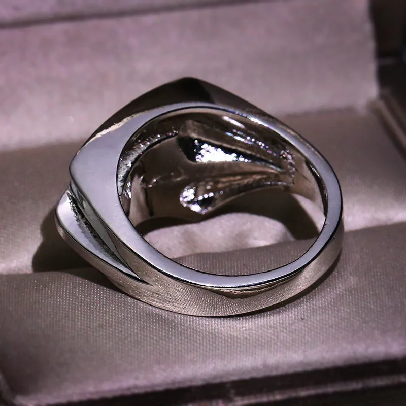 Women's geometric three-dimensional half-edge heart ring with micro inlaid zircon in brass electrical degree white steel