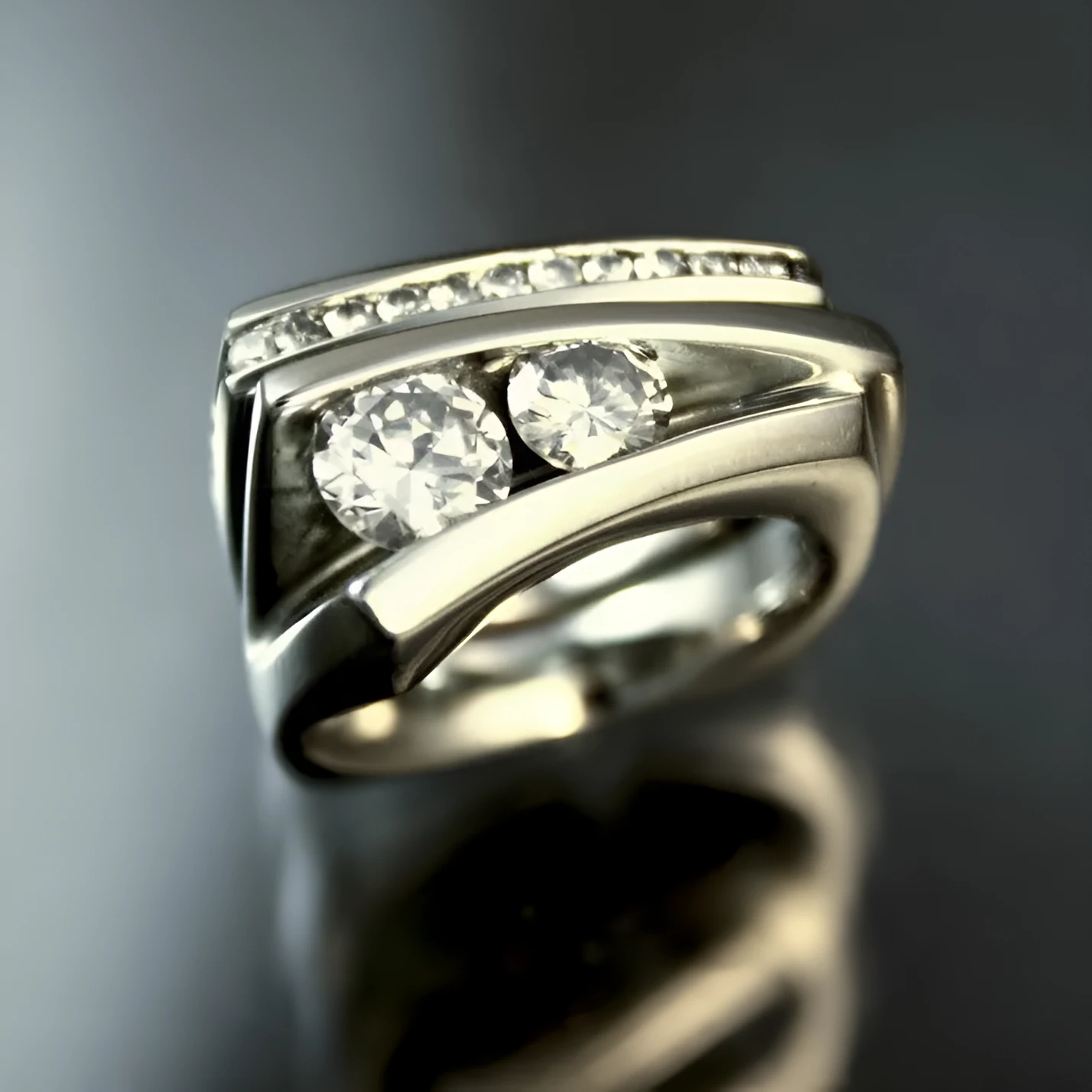 Women's geometric three-dimensional half-edge heart ring with micro inlaid zircon in brass electrical degree white steel