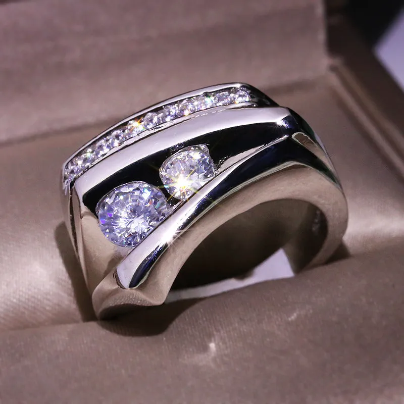 Women's geometric three-dimensional half-edge heart ring with micro inlaid zircon in brass electrical degree white steel